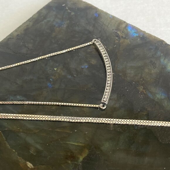 Hearts Of Pandora Sterling Silver 925 ALE CZ Curved Bar Necklace Adjustable 20" - Picture 13 of 16